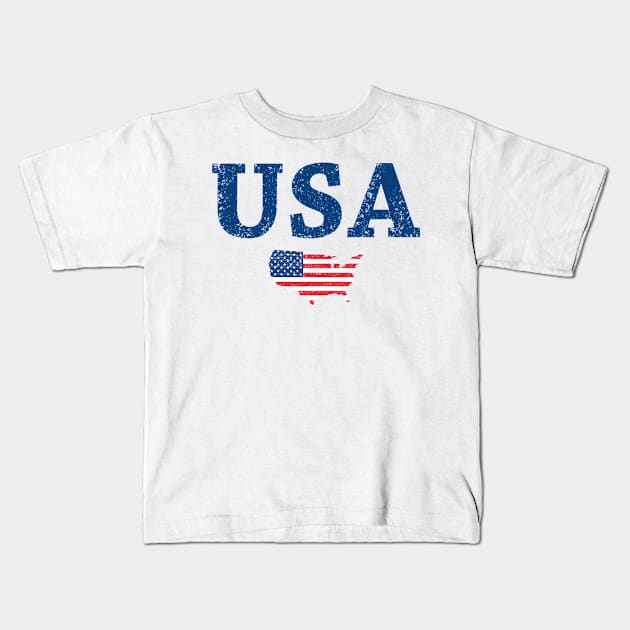 Vintage USA country flag Kids T-Shirt by Cute Tees Kawaii